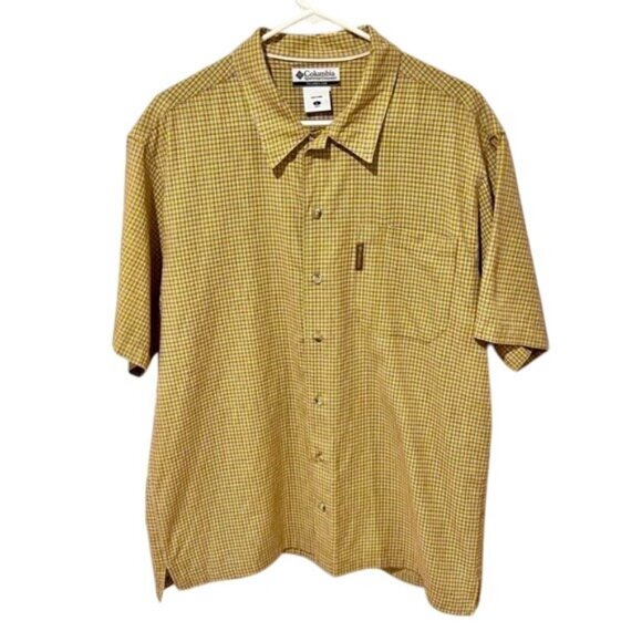 Columbia Outdoor Yellow Micro-Plaid Short Sleeve Casual Button-Up Shirt Size XL - Picture 1 of 8